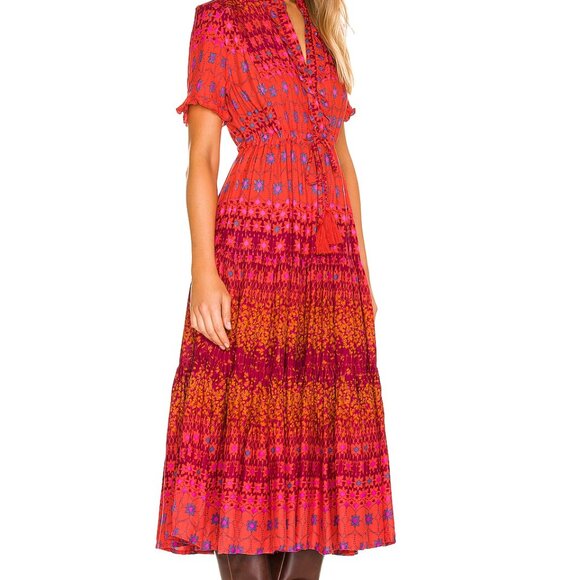 Free People Rare Feeling Tiered  Maxi Dress "Red Combo" - Picture 4 of 8